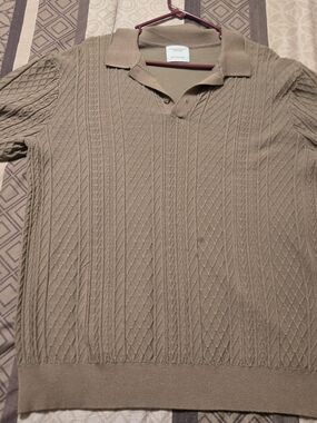 XL Men's Textured Polo Knit Sweater in Taupe